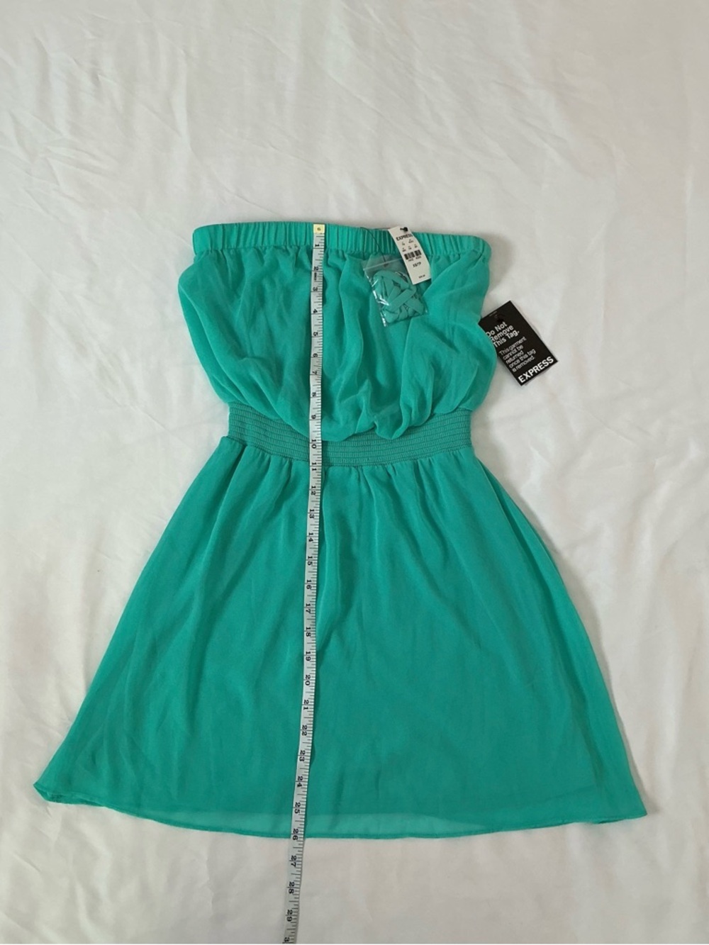 Express Strapless Turquoise Dress NWT Size XS Flowy Elastic Waist - Picture 2 of 6